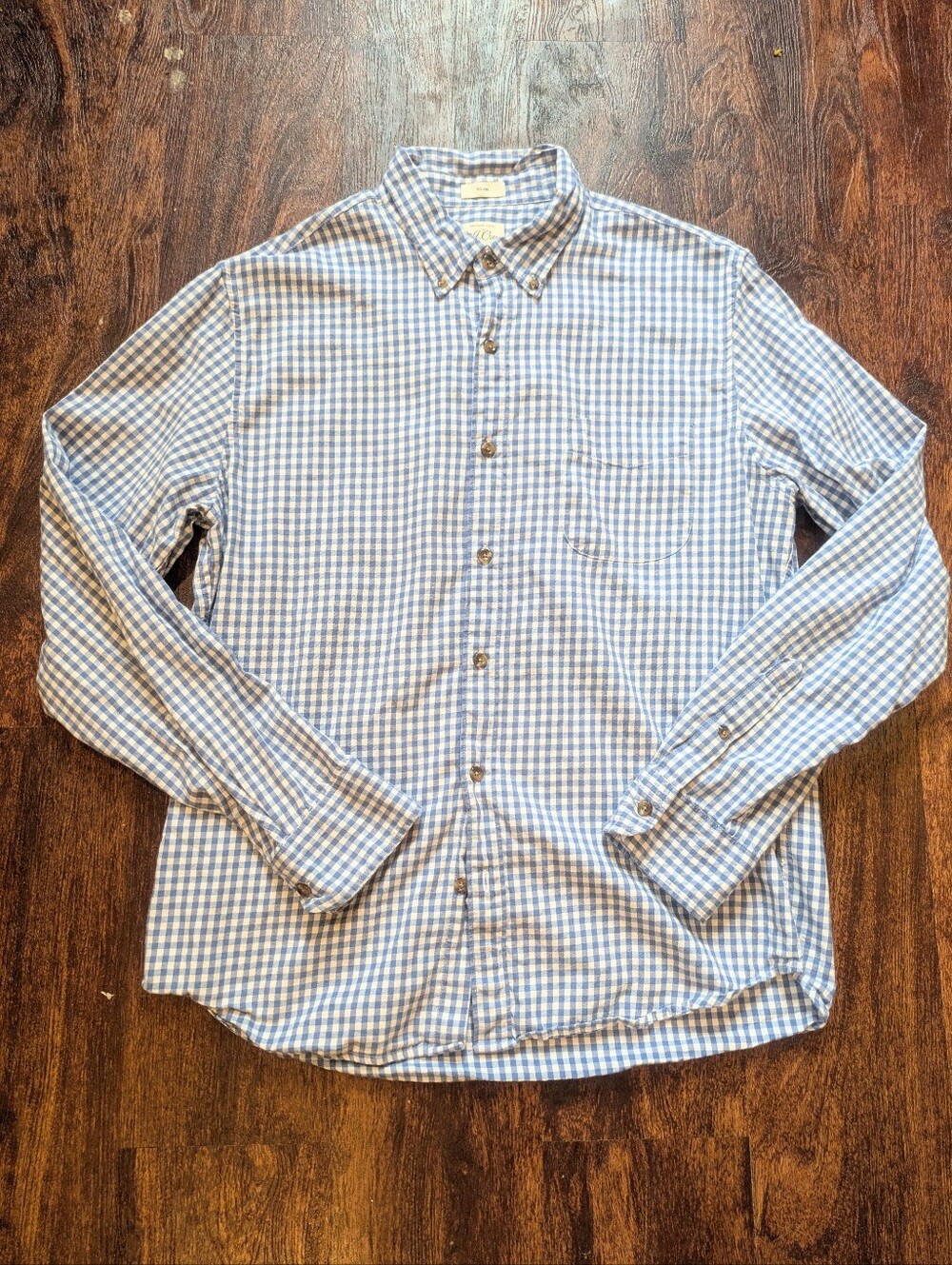J Crew Cotton Brushed Twill Slim Fit Blue White Plaid Button Down Shirt